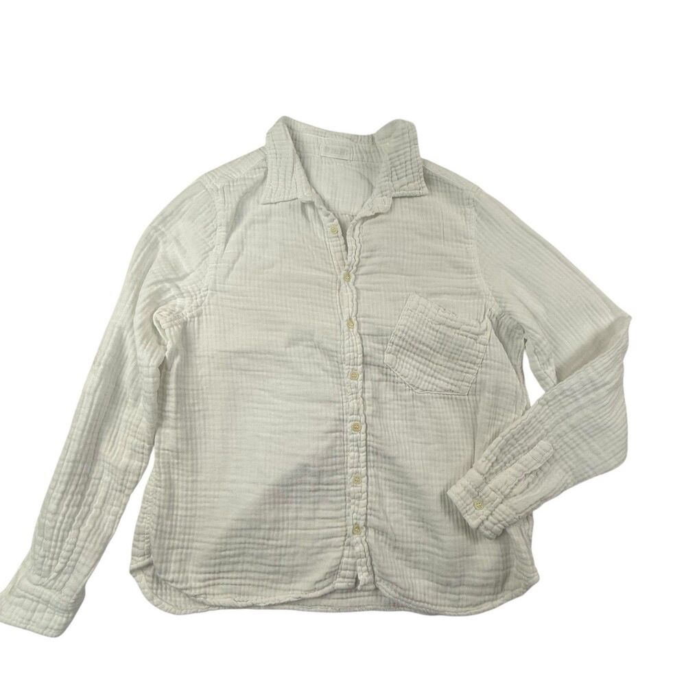 CP SHADES Joss Shirt Women Medium White Roll Tab Soft Long Sleeve Double Cloth